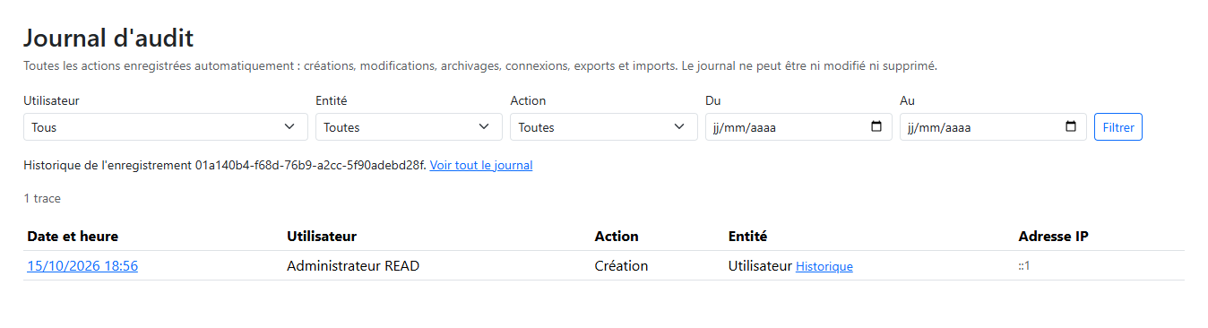 Historique d'un compte utilisateur