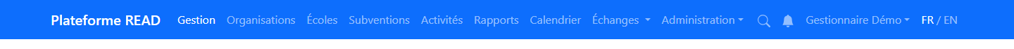 Barre de menus de l'équipe projet