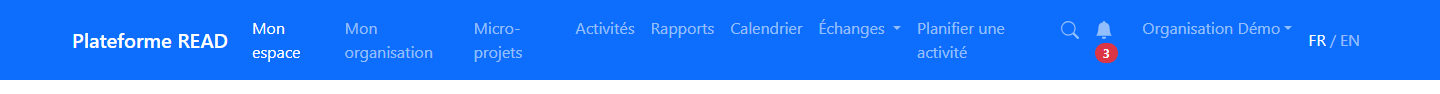Barre de menus d'une organisation