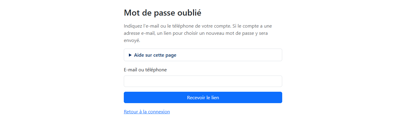 Demande d'un lien de réinitialisation