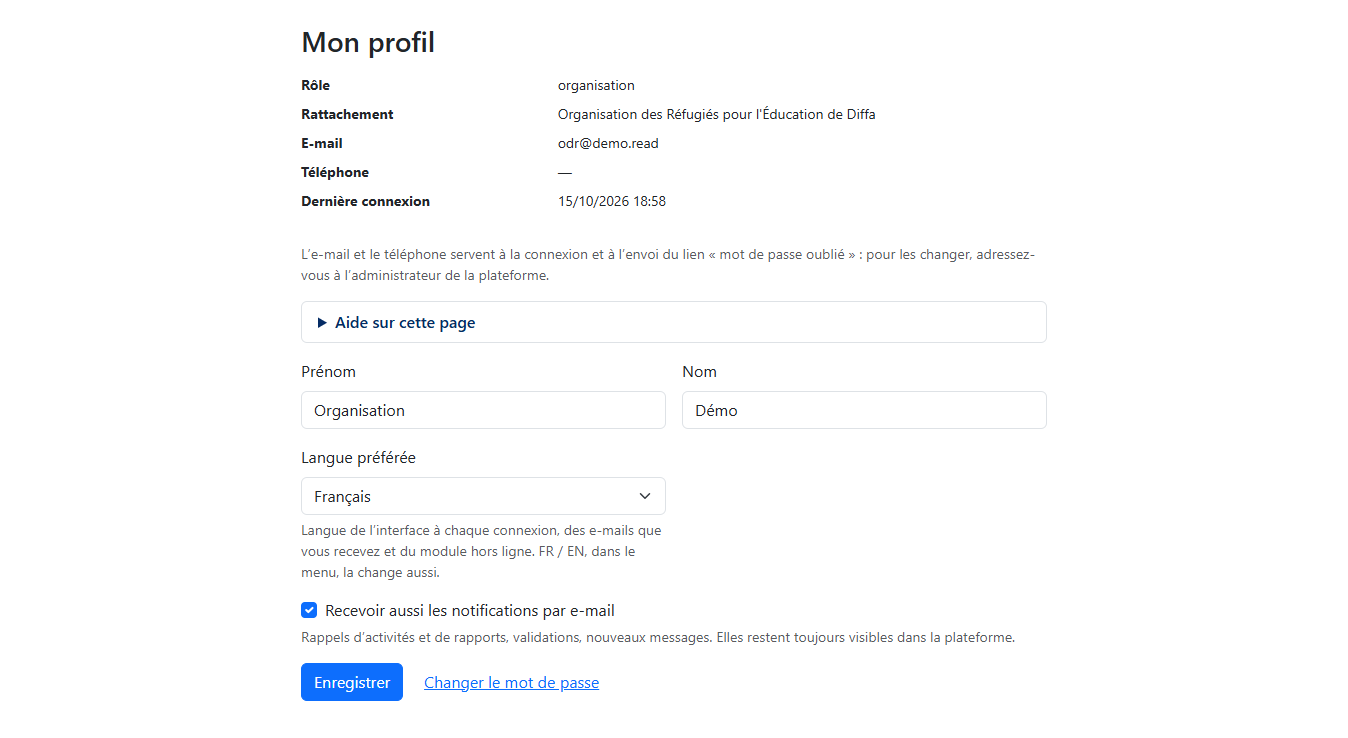 Profil d'un compte
