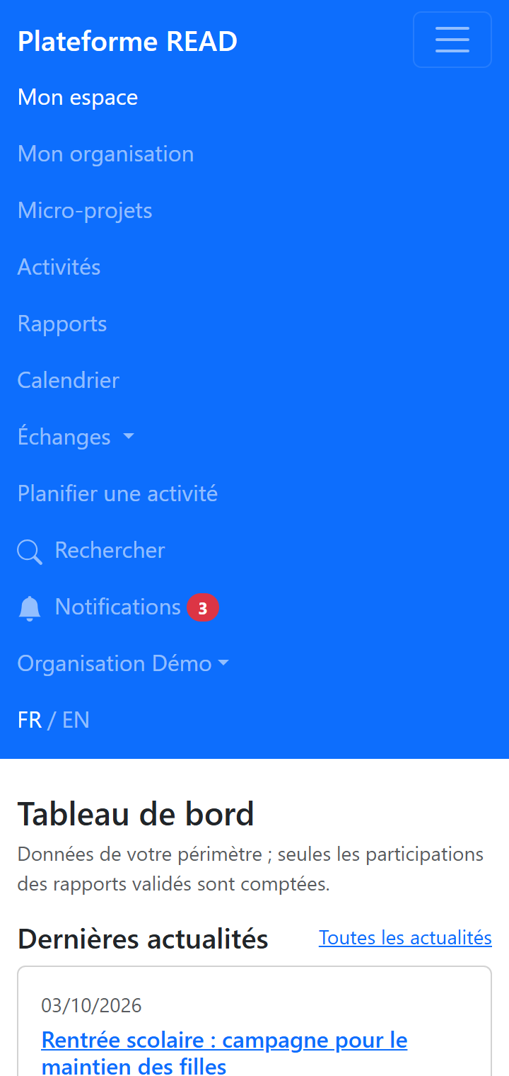 Menu replié et menu déplié sur un téléphone