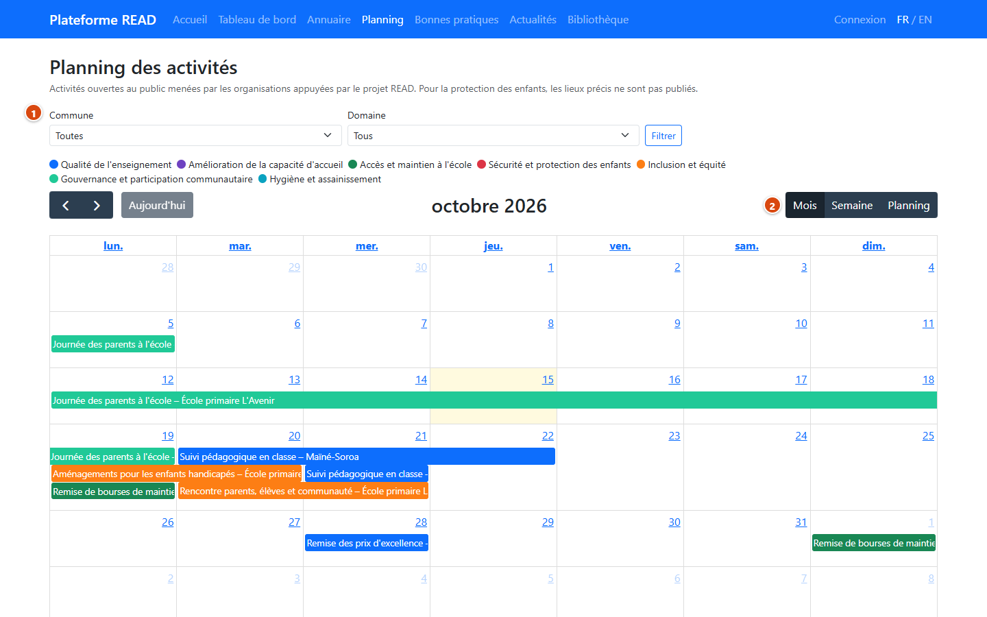 Planning public des activités