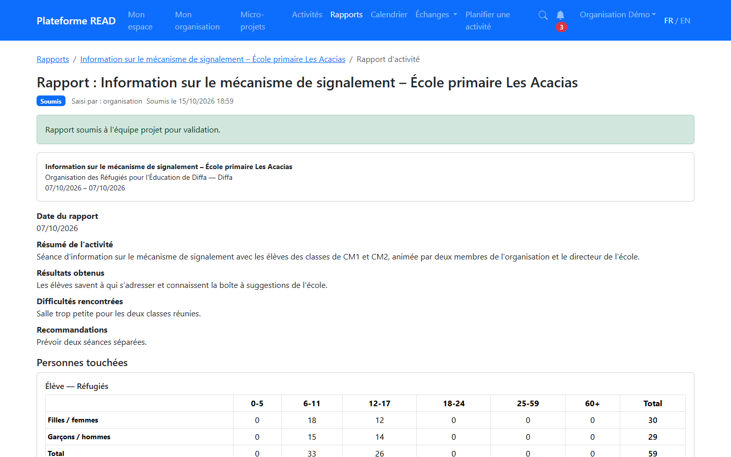 Rapport soumis à l'équipe projet