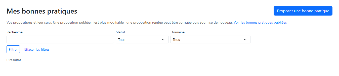 Liste des bonnes pratiques proposées