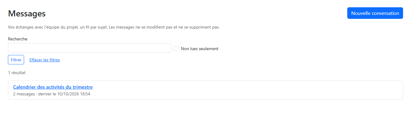 Liste des conversations