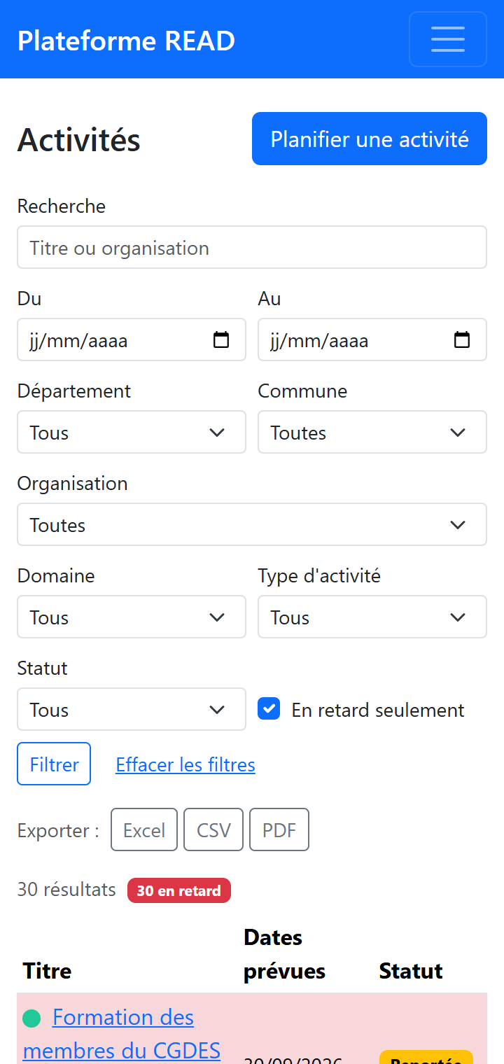 Activités en retard sur un téléphone