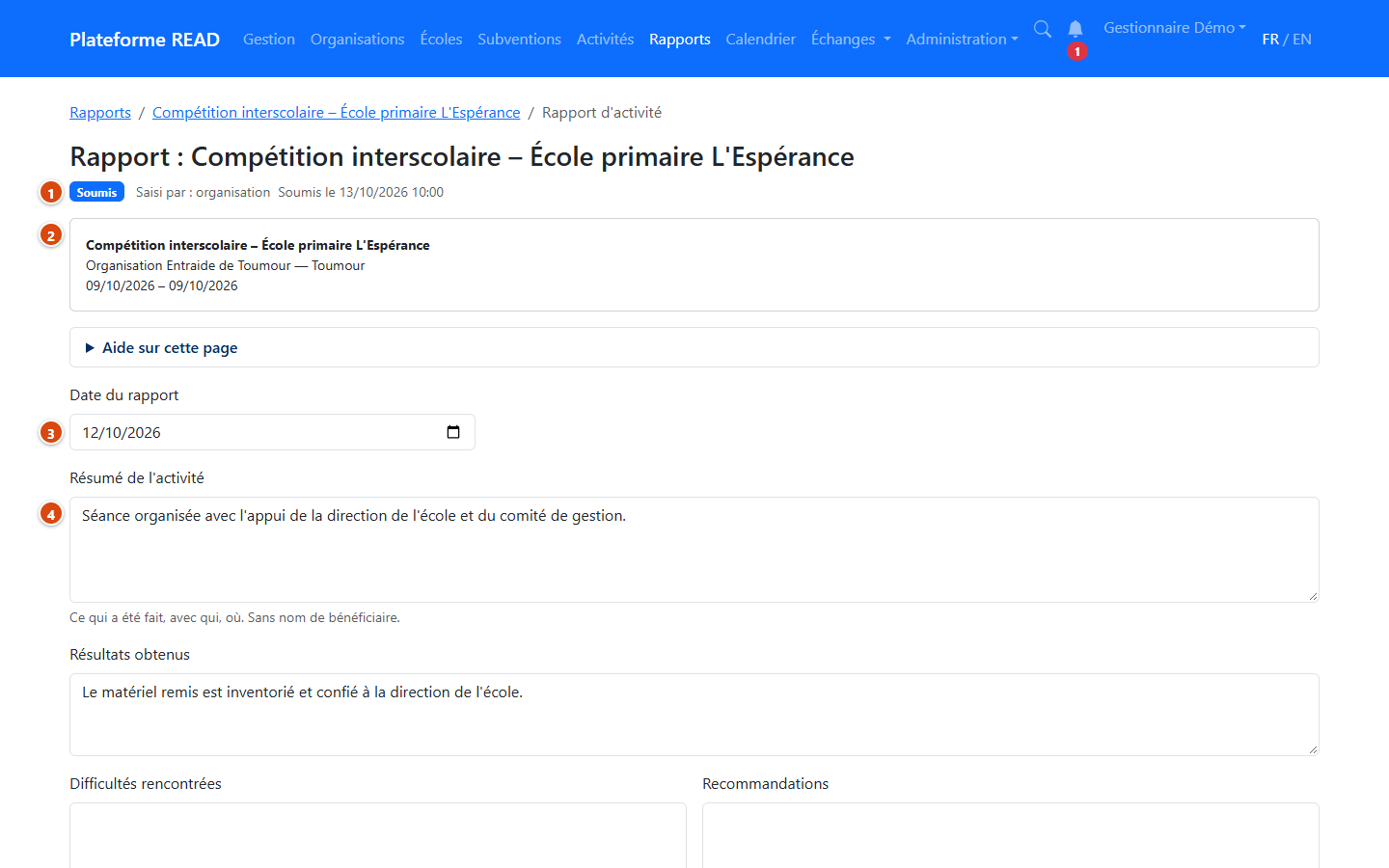 En-tête et premiers champs d'un rapport