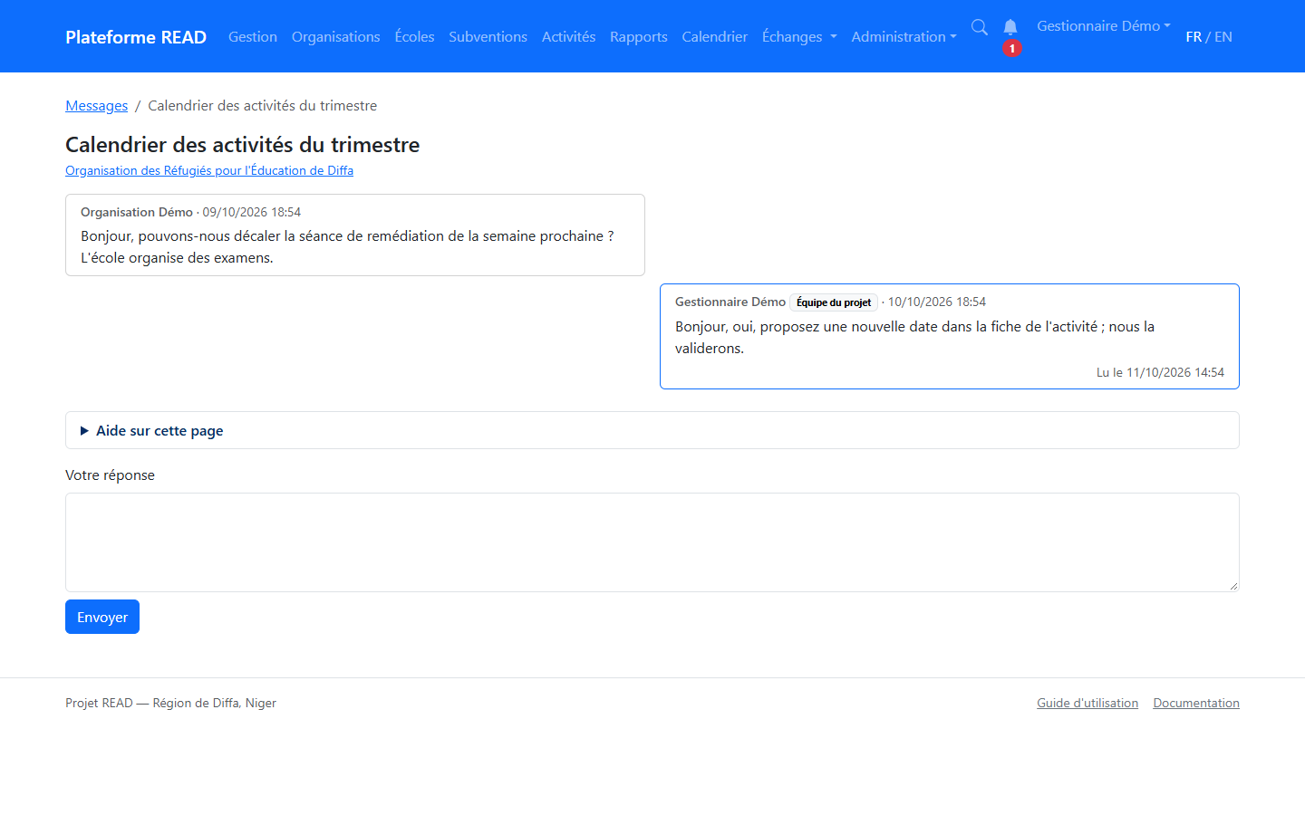 Conversation avec une organisation