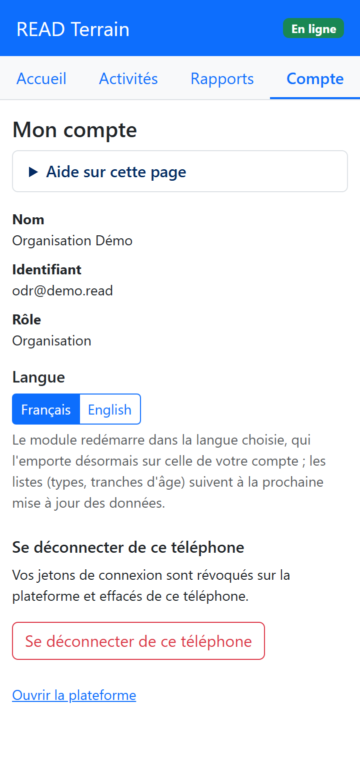 Compte dans le module