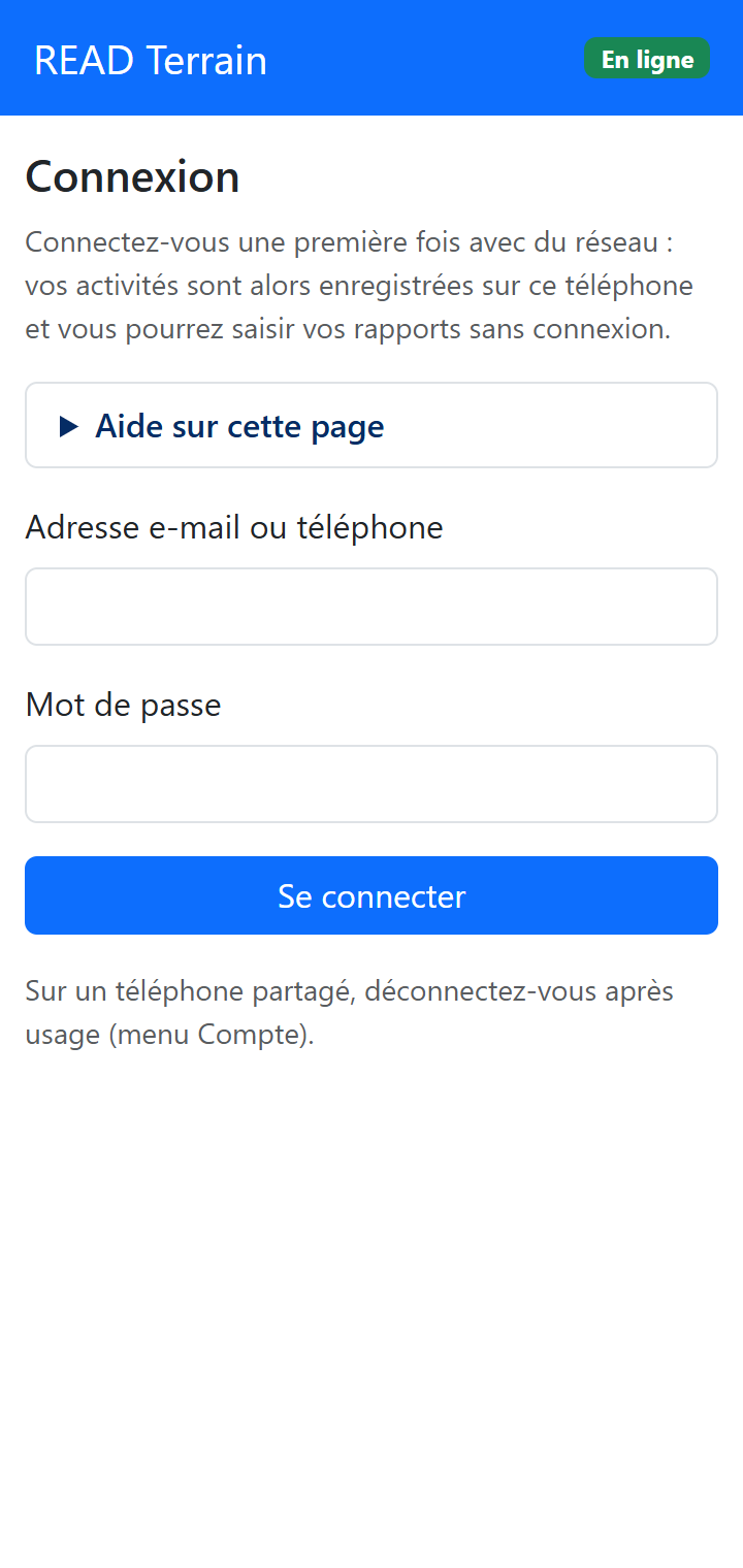 Connexion au module hors ligne