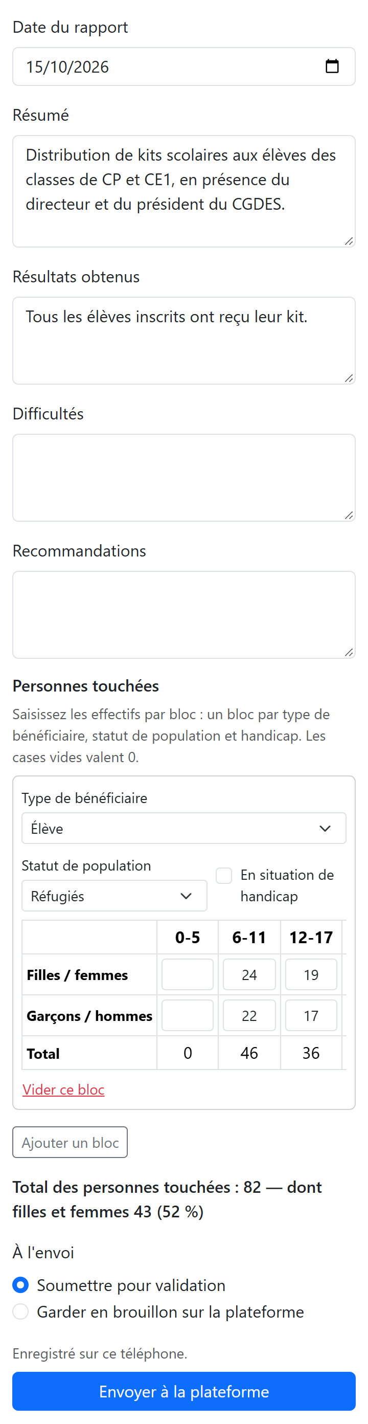 Formulaire complet, jusqu'au bouton d'envoi
